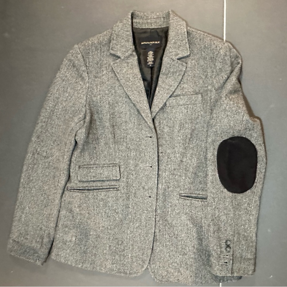 Banana Republic Gray Wool Blazer with Elbow Patches
